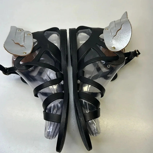 Ancient Greek Sandals Nephele Winged Open Toe Shoes Leather Black Silver Size 7 - Picture 9 of 13